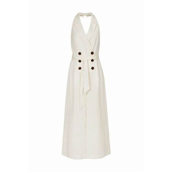 Reiss Giovanna White Sleeveless Halter Double Breasted Wide Leg Jumpsuit Size 2 - Picture 3 of 10
